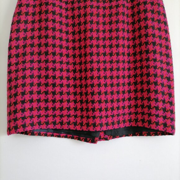 Geary Roark Womens Pink Houndstooth Print Silk Jacket Skirt Set Outfits Size 14 - Picture 9 of 12